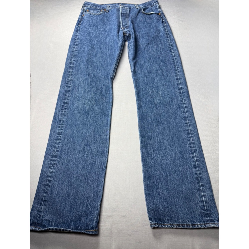 Levis 501 Original Fit Jeans Mens 36x36 Blue Denim Straight Leg Button Fly - Picture 5 of 10